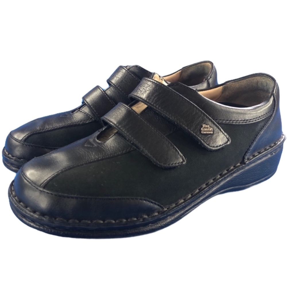 Finn Comfort Black Leather & Suede Velcro Strap Comfort Orthopedic Shoes Sz 39